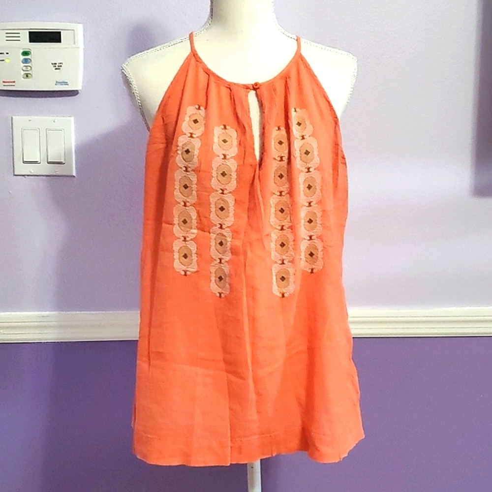 Banana Republic Angie Embroidery Tassel Boho Sleveeless Miami Coral Camisole M